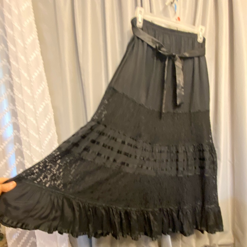 50%ofw❤️ gorgeous Solid High Waist maxi Skirt gauze lace lined full M